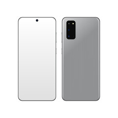 Realistic phone screen smartphone. Mock up of modern quad camera smartphone. Stock vector illustration on white isolated background.