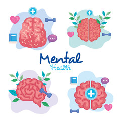 set banners of mental health with icons vector illustration design