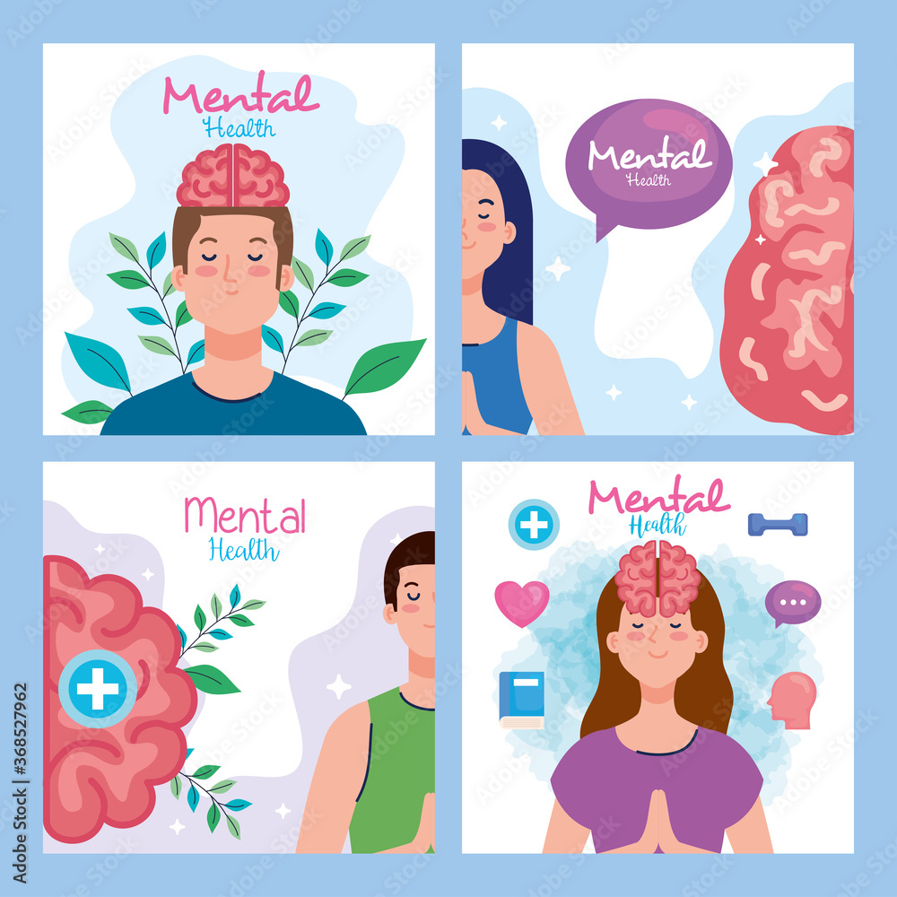 Canvas Prints set banners of mental health with icons vector illustration design