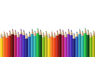 Crayons - seamless row of colored pencil. Vector illustration isolated on white