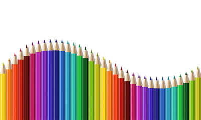 Crayons - seamless row of colored pencil like wave. Vector illustration isolated on white
