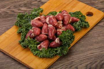 Raw chicken hearts for cooking