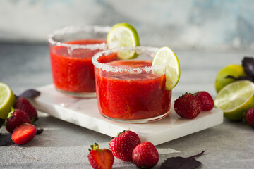 A delcious frozen strawberry daiquiri or Daiquiry cocktail