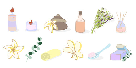 Aromatherapy icon set. Items for fragrance and Spa treatments