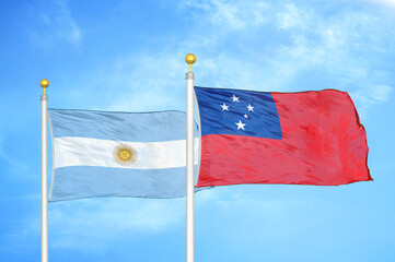 Argentina and Samoa two flags on flagpoles and blue sky