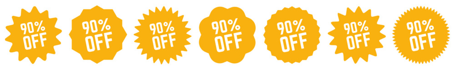 90 Percent OFF Discount Tag Orange | Special Offer Icon | Sale Sticker | Deal Label | Variations