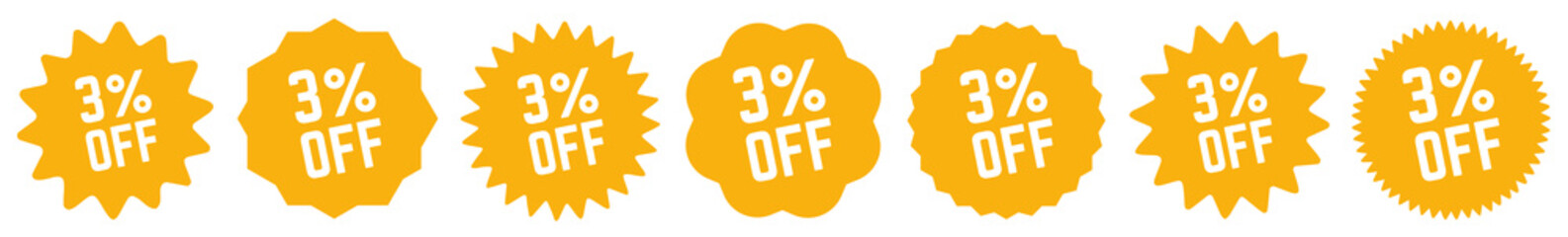 3 Percent OFF Discount Tag Orange | Special Offer Icon | Sale Sticker | Deal Label | Variations