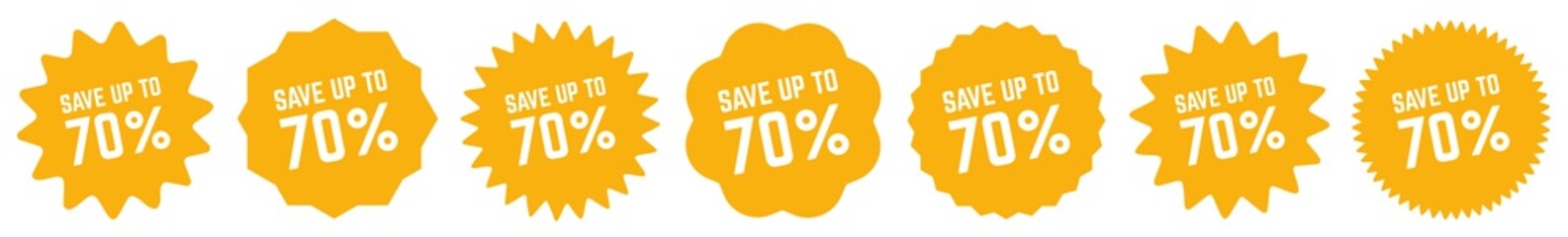Save Up To 70 Percent Tag Orange | 70% Icon | Sticker | Deal Label | Variations