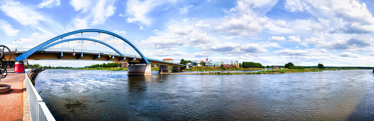 Panorama of the german and polish border bridge in Frankfurt an der Oder and sublice, Germany