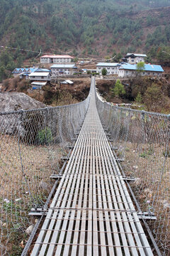 Bridge to Nepalese village, Everest trail, Himalaya, Nepal