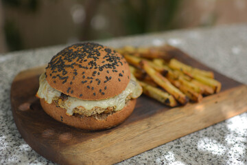 homemade veggie burguer with ptatoes
