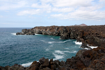 Rough seas and volcanic lava fields, Lanzarote, Canary Islands