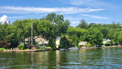 a beautiful house floating in the lake