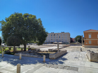 Old Roman remains of roman forum in front of St. Donat cathedral in Zadar, Croatia.