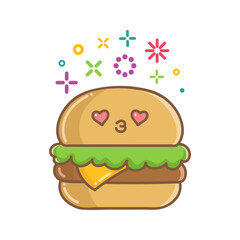kawaii hamburger sandwich icon cartoon illustration