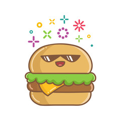 kawaii hamburger sandwich icon cartoon illustration