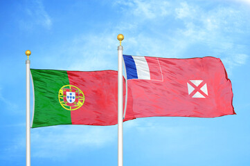 Portugal and Wallis and Futuna two flags on flagpoles and blue sky