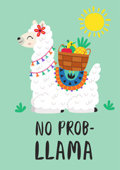 poster with llama and fruit basket
-  vector illustration, eps
