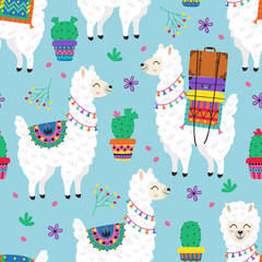 seamless pattern with llama and cacti
-  vector illustration, eps
