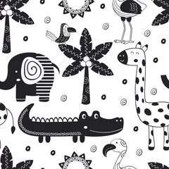  monochrome seamless pattern with jungle animals in Scandinavian style -  vector illustration, eps © nataka