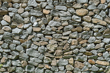 The wall is made of natural stones.
