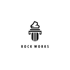 Fototapeta premium Classic ancient greek marble pillar logo with stone on top vector icon symbol