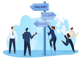 Recruiting job vector illustration. Cartoon flat recruit candidate characters search corporate vacancy job or career growth, hr management, staff recruitment, employee hiring concept isolated on white