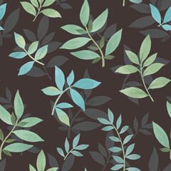 Hand drawn botanical watercolor pattern. Graceful leaves seamless pattern. Graceful leaves for design, wallpaper and print.