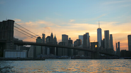 landscape of lower manhattan at sunset time 