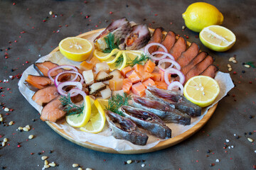 Delicious food on a grey table