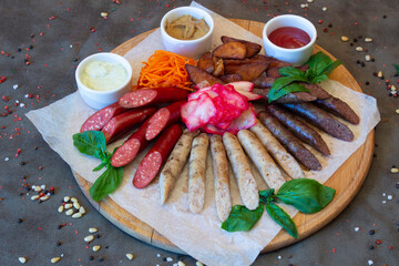 Delicious food on a grey table