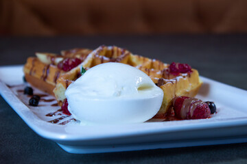 Delicious food on a grey table