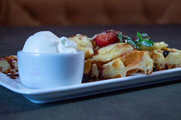 Delicious food on a grey table