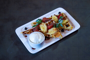 Delicious food on a grey table