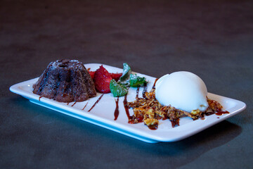 Delicious food on a grey table