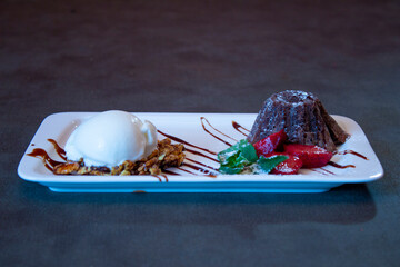 Delicious food on a grey table