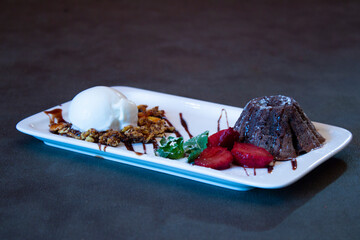 Delicious food on a grey table