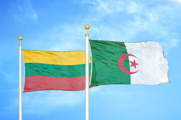 Lithuania and Algeria two flags on flagpoles and blue sky