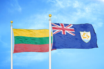 Lithuania and Anguilla two flags on flagpoles and blue sky