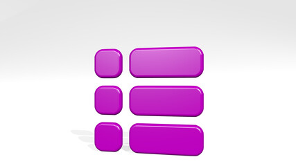 Obraz premium LAYOUT BULLETS made by 3D illustration of a shiny metallic sculpture with the shadow on light background. design and abstract