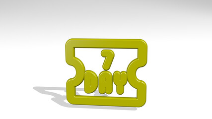 ticket day 7 alternate made by 3D illustration of a shiny metallic sculpture with the shadow on light background. icon and design