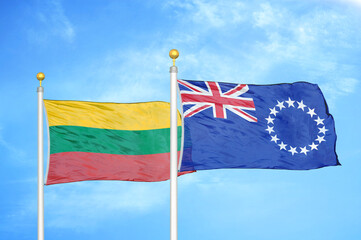 Lithuania and Cook Islands two flags on flagpoles and blue sky
