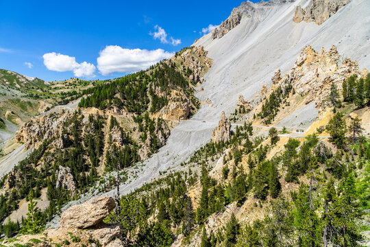 The scenic landscape of the Casse Deserte en route to the Col d'Izoard, one of the most iconic mountain pass of the Tour de France