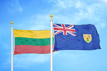 Lithuania and Turks and Caicos Islands two flags on flagpoles and blue sky