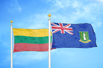 Lithuania and Virgin Islands British two flags on flagpoles and blue sky
