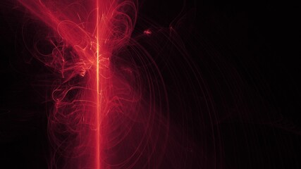 Abstract rendered futuristic smoke texture (8K). Dynamic detailed organic fractal patterns. Vibrant red and black art background. Partially blurred.
