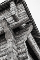 traditional defensive building of European cities, wooden logs stained photo
