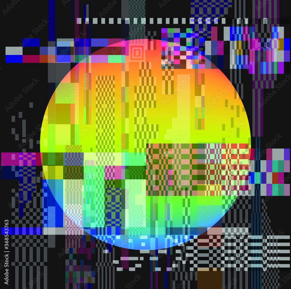 Poster Abstract technology background with pixel noise compression artifacts.  Glitched screen with digital datamoshing effect.