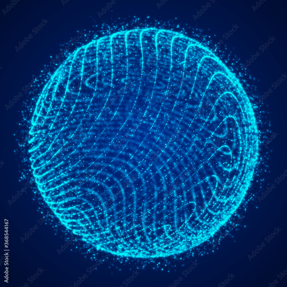 Poster abstract 3d sphere. sphere with twist lines. glowing lines twisting logo design. outer space object.