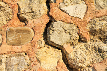 Crack in the antique wall, byzantine ancient stonework, horizontal grunge background, the Black Sea coast of Bulgaria